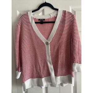 Spring And Mercer Women's XL Pink White‎ Knit Sweater Single Button Cardi